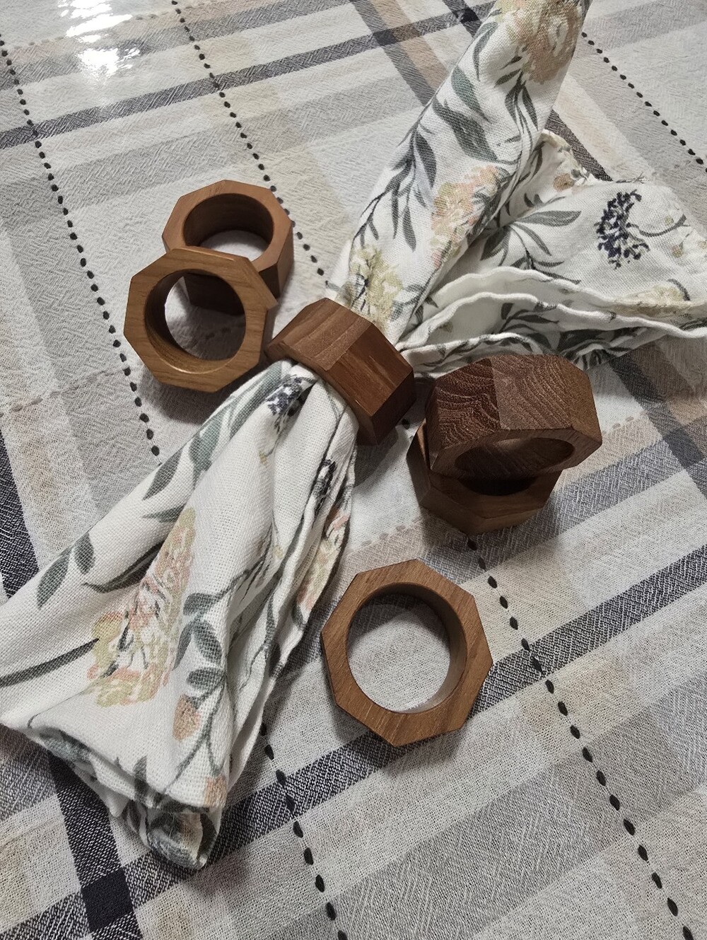 MCM vintage wood napkin rings octagon wood